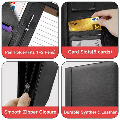 ExecutiveFlex Leather Zippered Padfolio  Multifunctional A4 Business Organizer 3