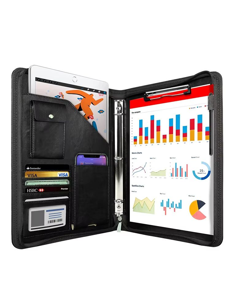 ExecutiveFlex Leather Zippered Padfolio  Multifunctional A4 Business Organizer 11