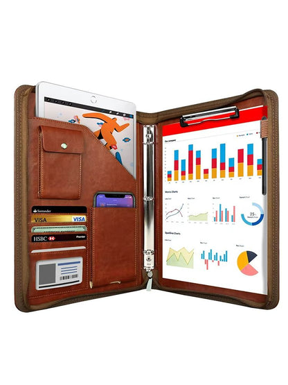 ExecutiveFlex Leather Zippered Padfolio  Multifunctional A4 Business Organizer 12