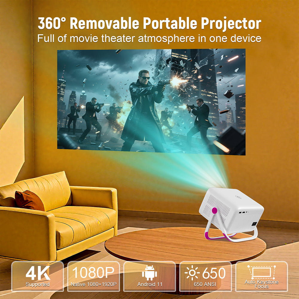 Velec AOSP Portable Projector ANSI Android Full HD LCD Auto Keystone Correction Outdoor  Home Theat
