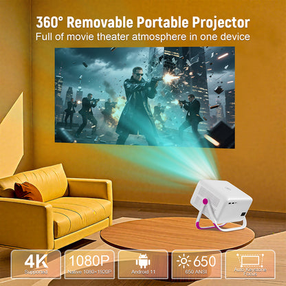 Velec AOSP Portable Projector ANSI Android Full HD LCD Auto Keystone Correction Outdoor  Home Theat