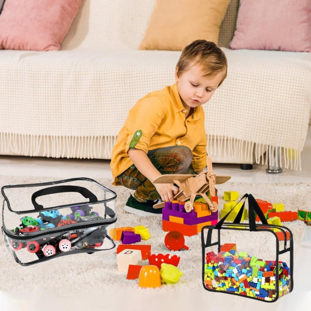 Large Clear PVC Toy Storage Bag, Waterproof Reusable Organizer, Building Blocks, Puzzle Portable Travel Storage