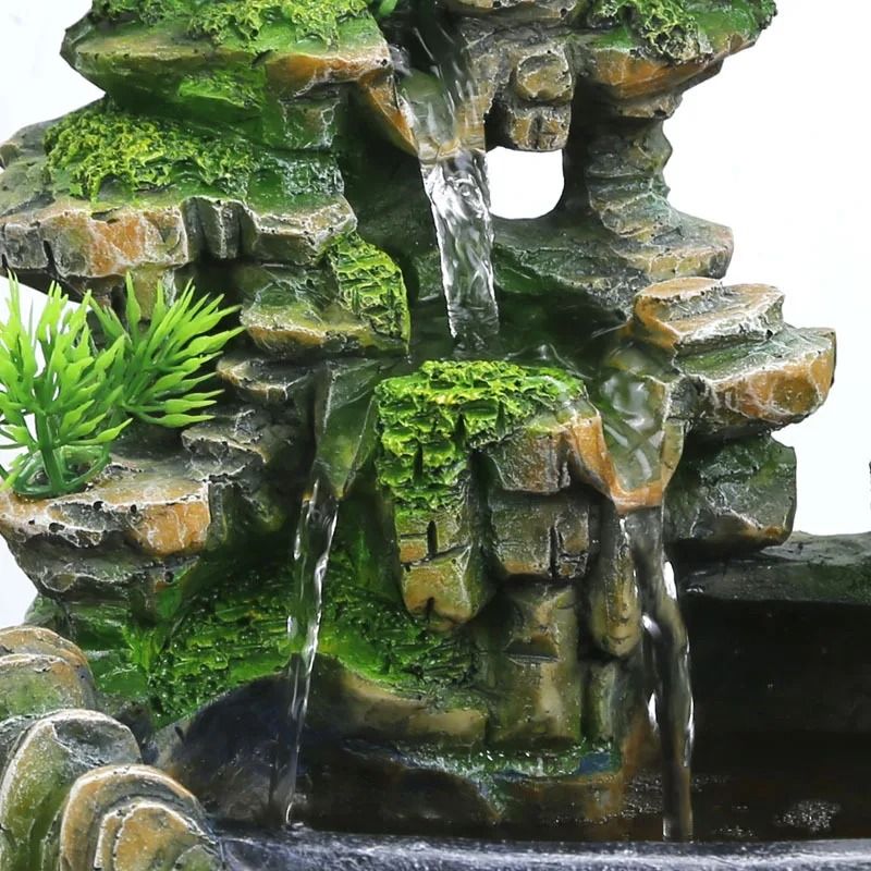 Indoor Resin Rockery Water Fountain with LED Light and Feng Shui Desktop Decoration