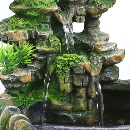 Indoor Resin Rockery Water Fountain with LED Light and Feng Shui Desktop Decoration