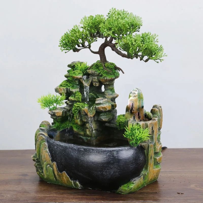 Indoor Resin Rockery Water Fountain With LED Light And Feng Shui Desktop Decoration 5