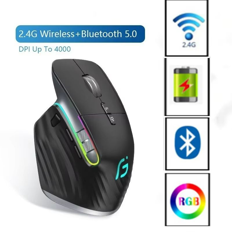 FluxCharge Dual-Mode RGB Gaming Mouse – Bluetooth & 2.4 G Rechargeable