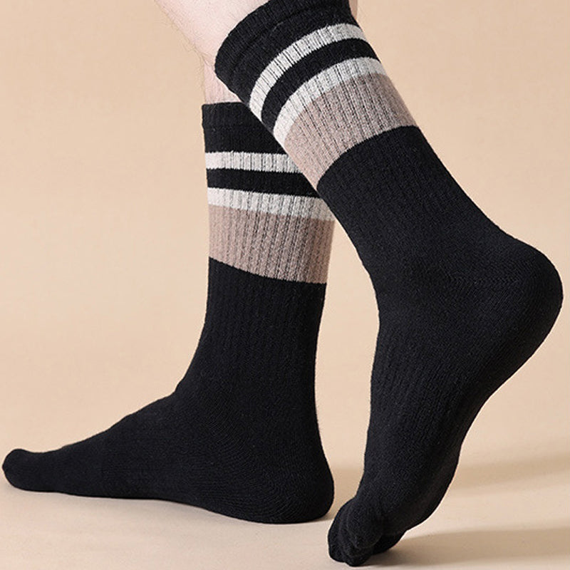 Mens Terry Toe Socks Cotton Striped Thick  Soft 5 Finger Socks For SweatAbsorbing Warmth  Party Dre 1