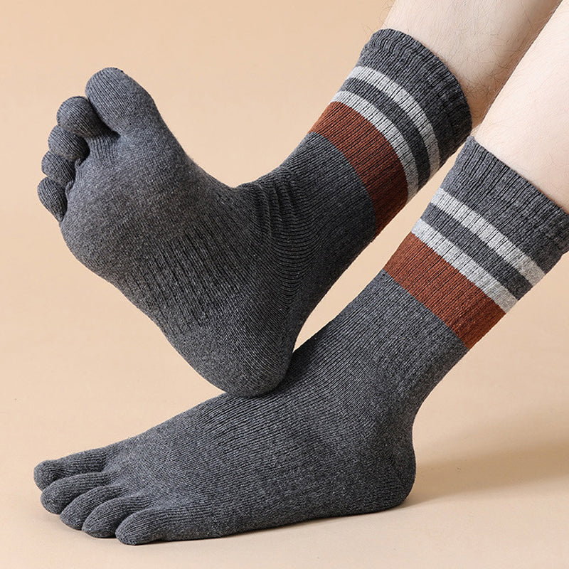 Mens Terry Toe Socks Cotton Striped Thick  Soft 5 Finger Socks For SweatAbsorbing Warmth  Party Dre 2