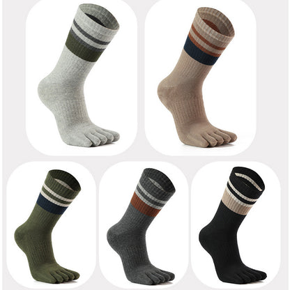 Mens Terry Toe Socks Cotton Striped Thick  Soft 5 Finger Socks For SweatAbsorbing Warmth  Party Dre 3
