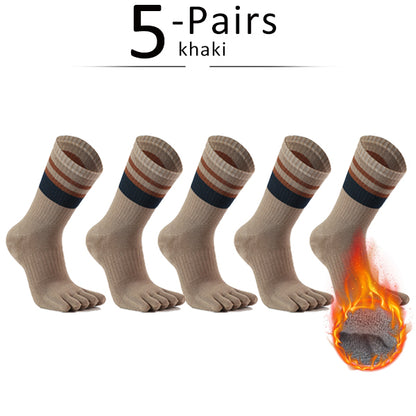 Mens Terry Toe Socks Cotton Striped Thick  Soft 5 Finger Socks For SweatAbsorbing Warmth  Party Dre 7