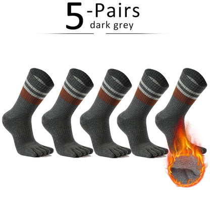 Mens Terry Toe Socks Cotton Striped Thick  Soft 5 Finger Socks For SweatAbsorbing Warmth  Party Dre 8