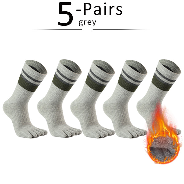 Mens Terry Toe Socks Cotton Striped Thick  Soft 5 Finger Socks For SweatAbsorbing Warmth  Party Dre 9