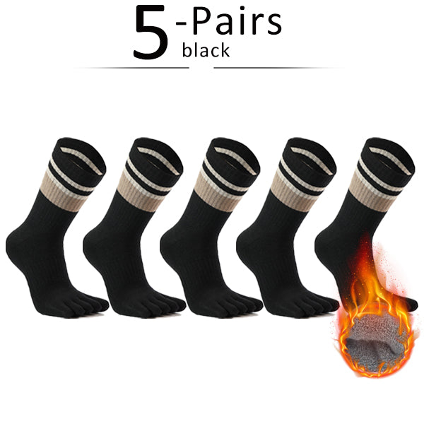 Mens Terry Toe Socks Cotton Striped Thick  Soft 5 Finger Socks For SweatAbsorbing Warmth  Party Dre 10