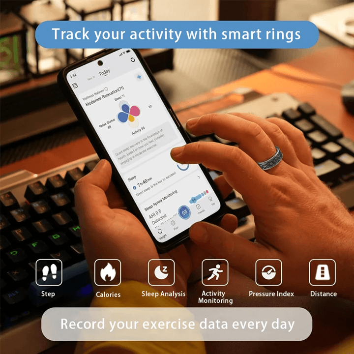 Smart Ring Heart Rate And Oximeter Fitness Tracker Waterproof Multi Sport Mode 4
