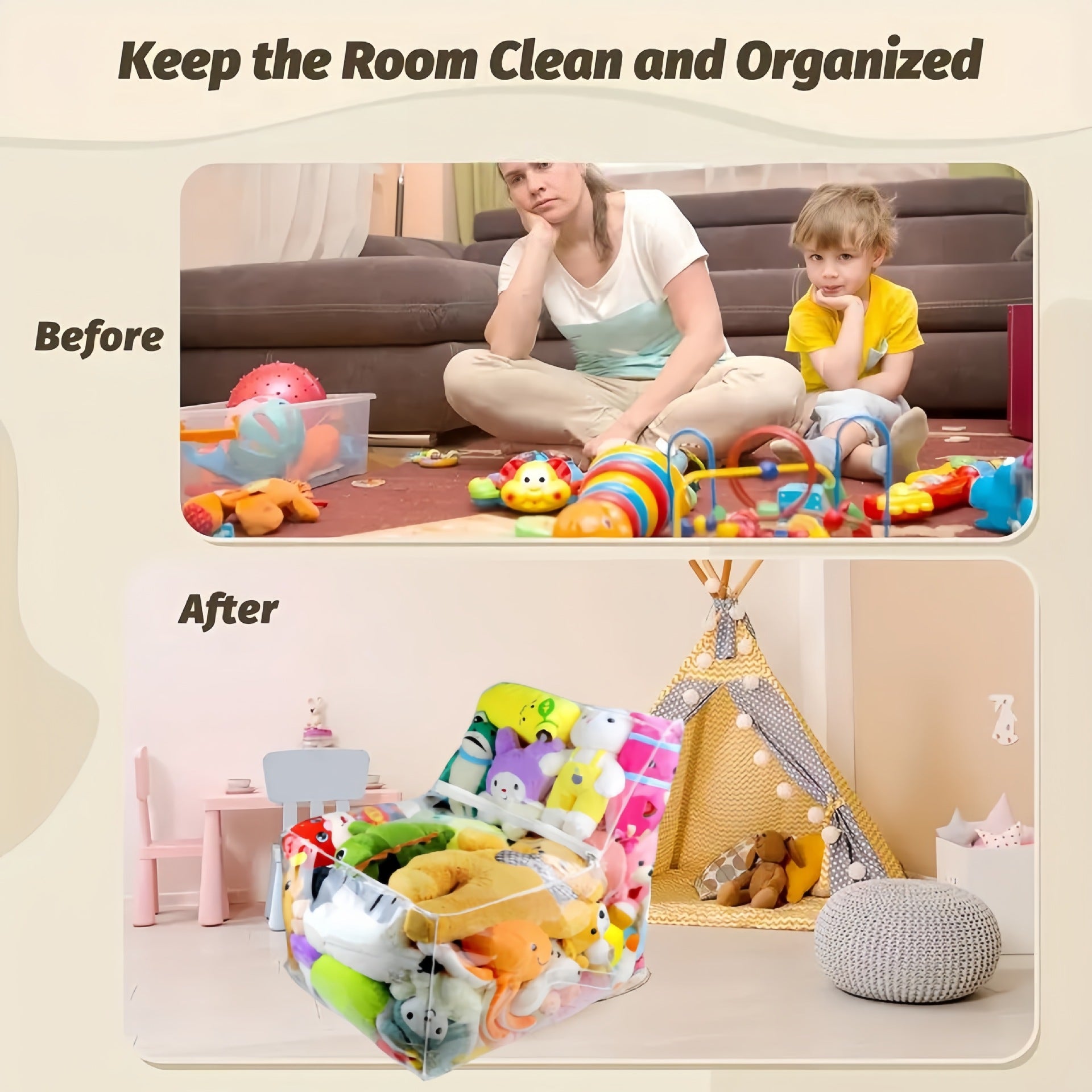 Waterproof Large Plush Toy Storage Stool Bag High Capacity Transparent PVC Childrens Toy Storage Ch 3