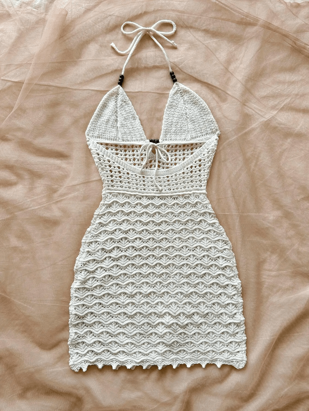 Soleia Ombre Knit V Neck Vacation Dress with Wooden Bead Detailing