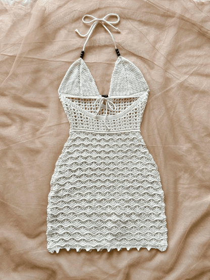 Soleia Ombre Knit V Neck Vacation Dress with Wooden Bead Detailing