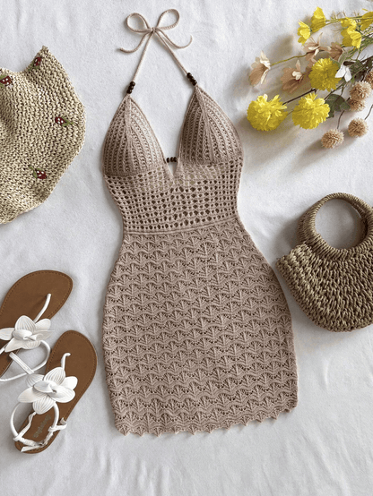 Soleia Ombre Knit V Neck Vacation Dress With Wooden Bead Detailing 2