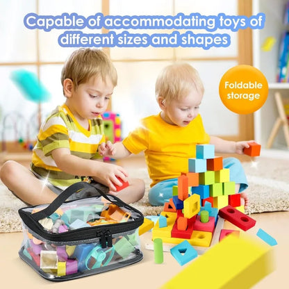 Puzzle Building Block Storage Bag, Transparent Large Toy Organizer Bag for Kids, Handle PVC Waterproof Travel Cosmetic