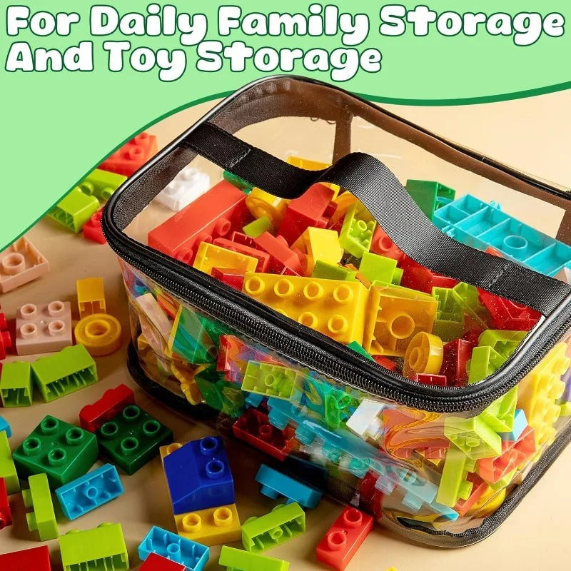 Puzzle Building Block Storage Bag, Transparent Large Toy Organizer Bag for Kids, Handle PVC Waterproof Travel Cosmetic