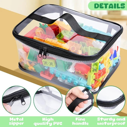 Puzzle Building Block Storage Bag, Transparent Large Toy Organizer Bag for Kids, Handle PVC Waterproof Travel Cosmetic