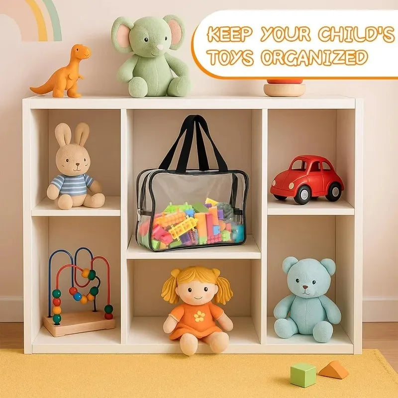 Puzzle Building Block Storage Bag, Transparent Large Toy Organizer Bag for Kids, Handle PVC Waterproof Travel Cosmetic