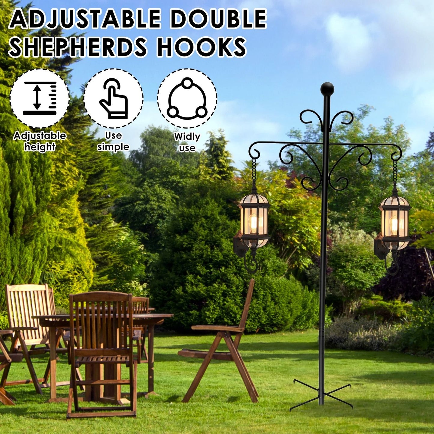Adjustable Double Shepherd Hooks For Outdoor Garden Decor 2