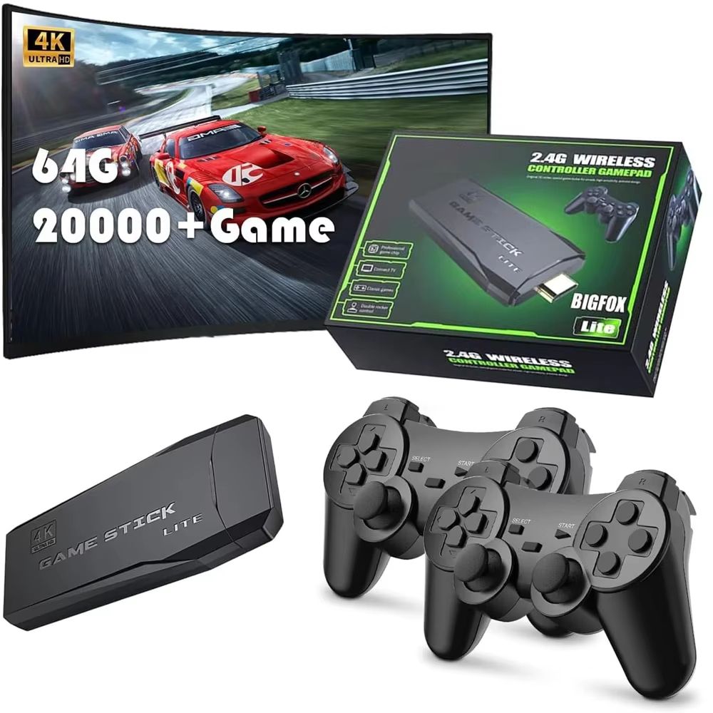 Retro Wireless Game Console Stick – 4K Portable Console with 20,000+ Games, 64GB Storage for Classic Play