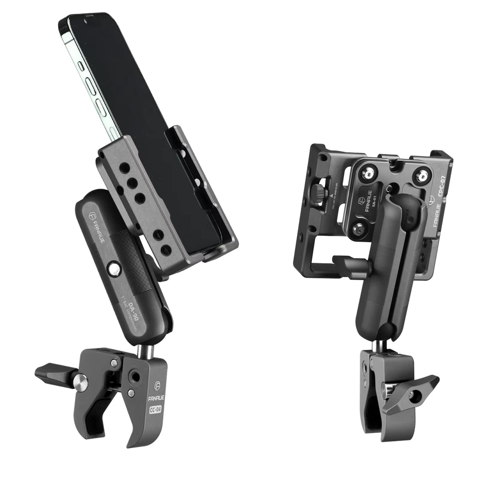 FANAUE Aluminum Motorcycle Phone Holder with Anti Vibration Device, Adjustable Phone Mount for Motorbike, Bicycle