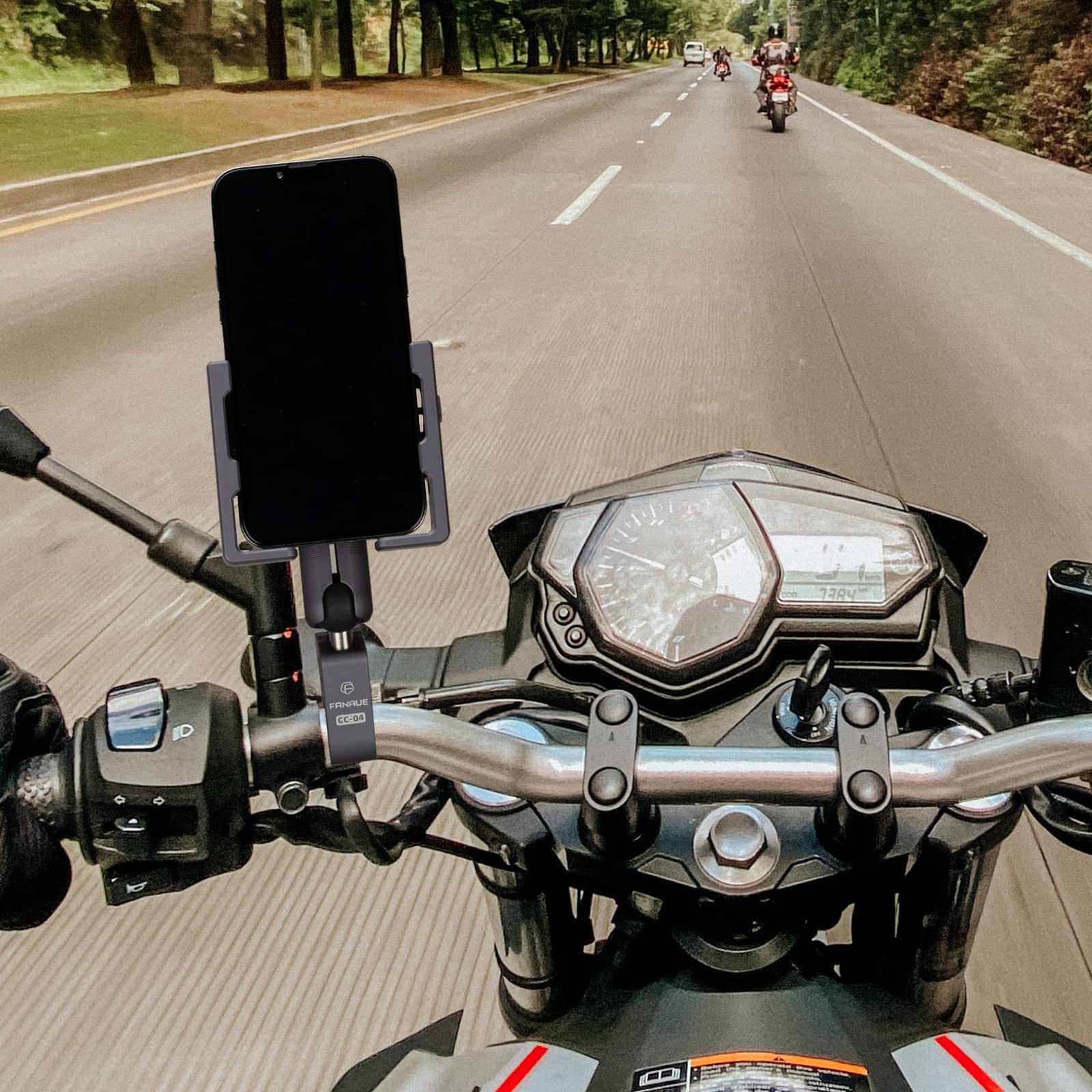 FANAUE Aluminum Motorcycle Phone Holder With Anti Vibration Device Adjustable Phone Mount For Motor
