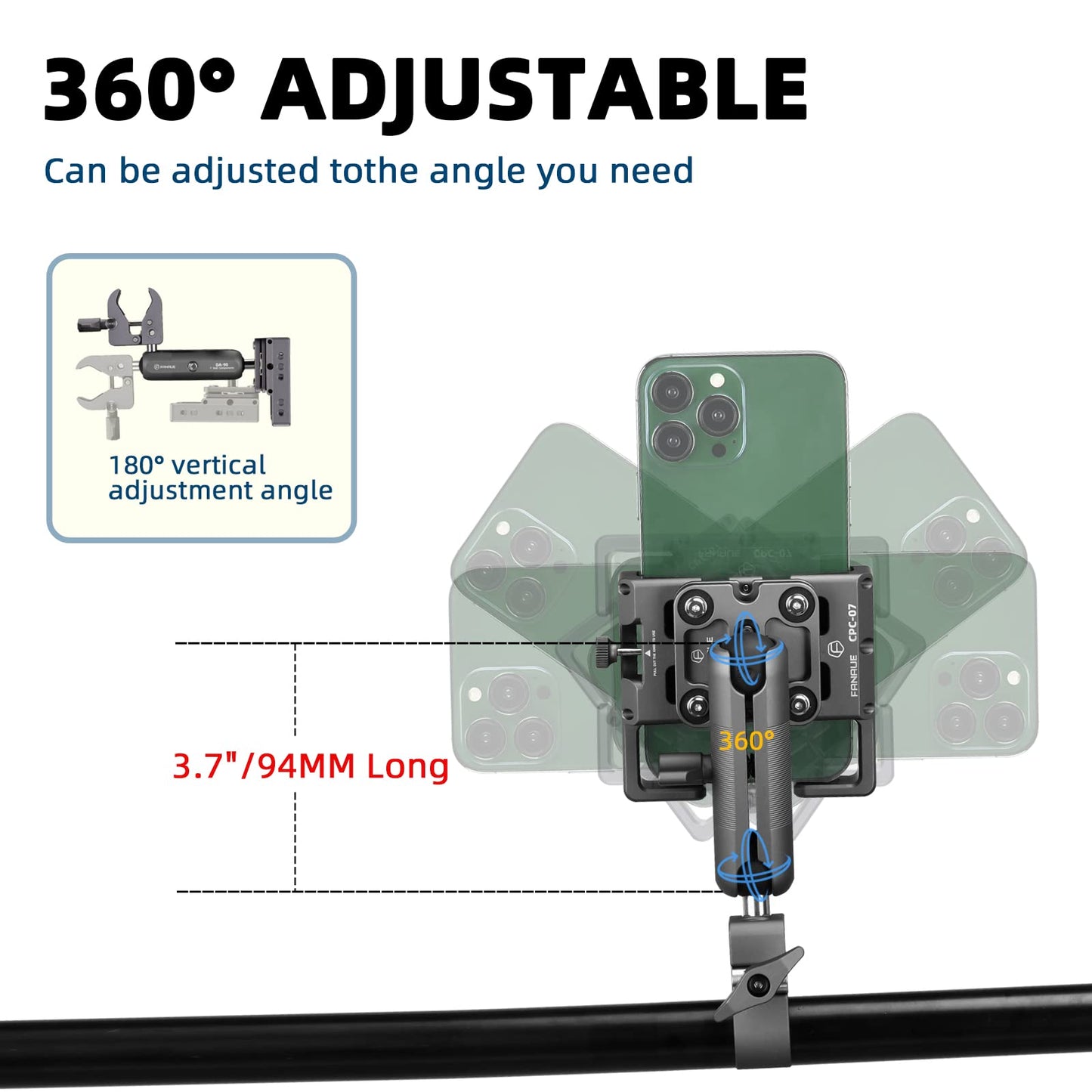 FANAUE Aluminum Motorcycle Phone Holder With Anti Vibration Device Adjustable Phone Mount For Motor