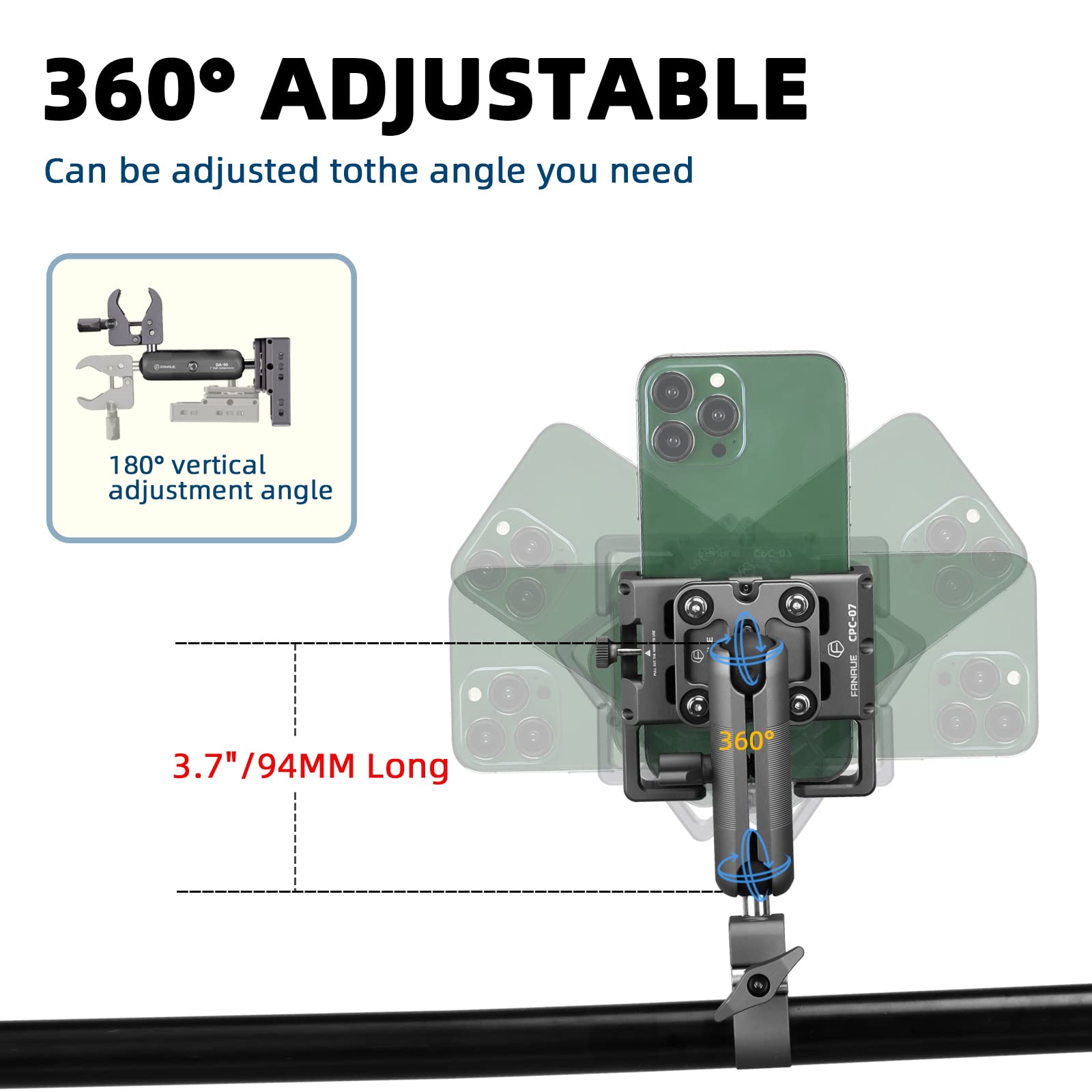 FANAUE Aluminum Motorcycle Phone Holder With Anti Vibration Device Adjustable Phone Mount For Motor