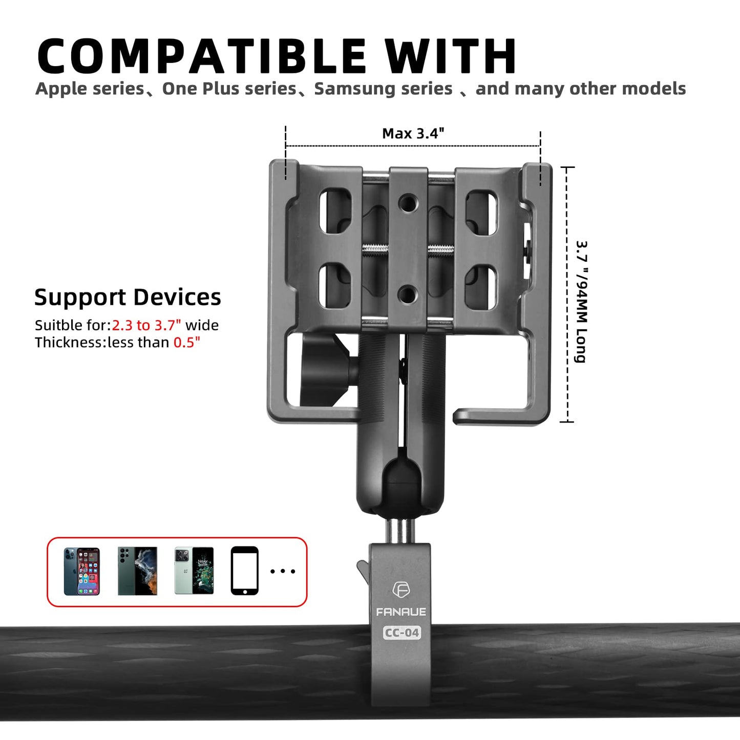 FANAUE Aluminum Motorcycle Phone Holder With Anti Vibration Device Adjustable Phone Mount For Motor