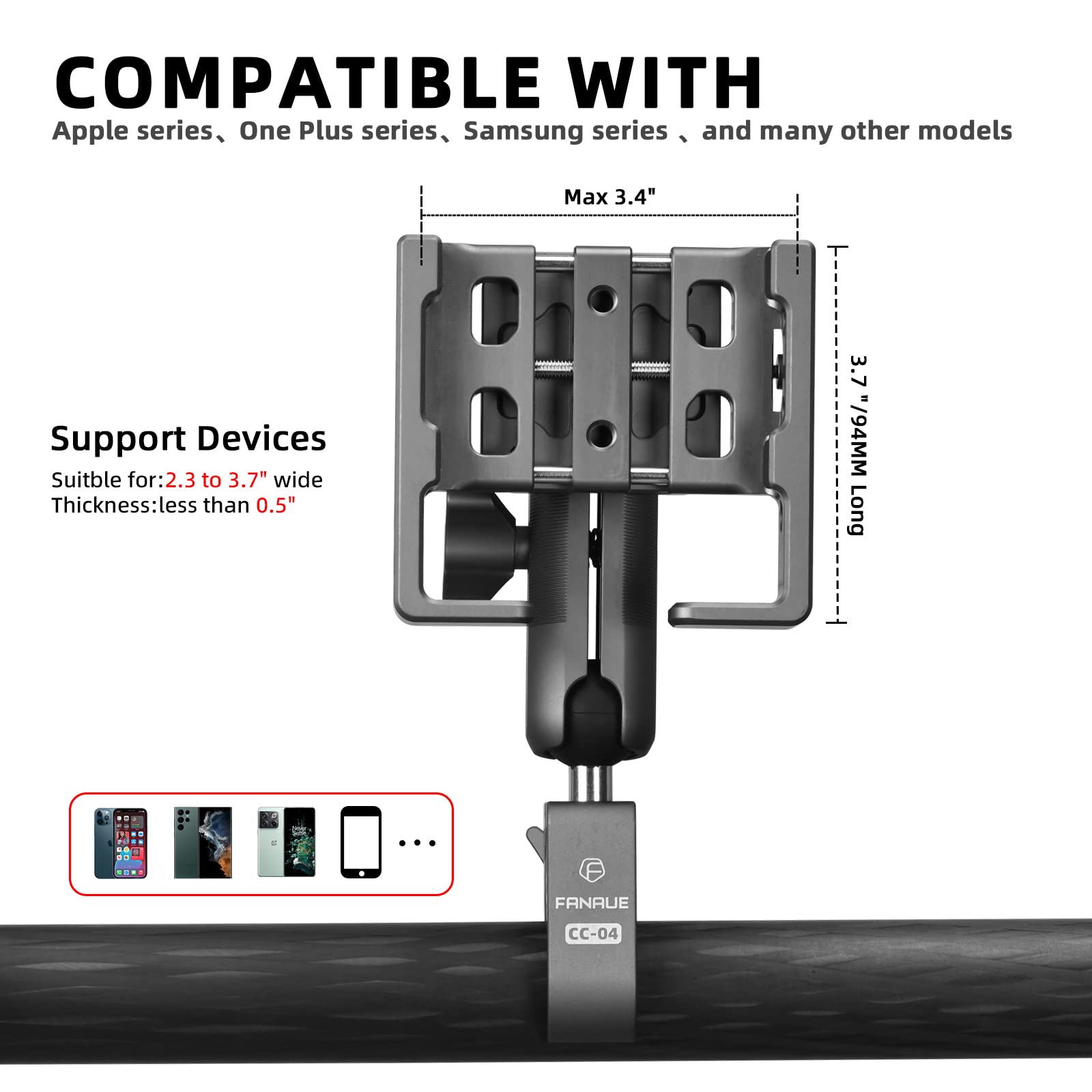 FANAUE Aluminum Motorcycle Phone Holder With Anti Vibration Device Adjustable Phone Mount For Motor