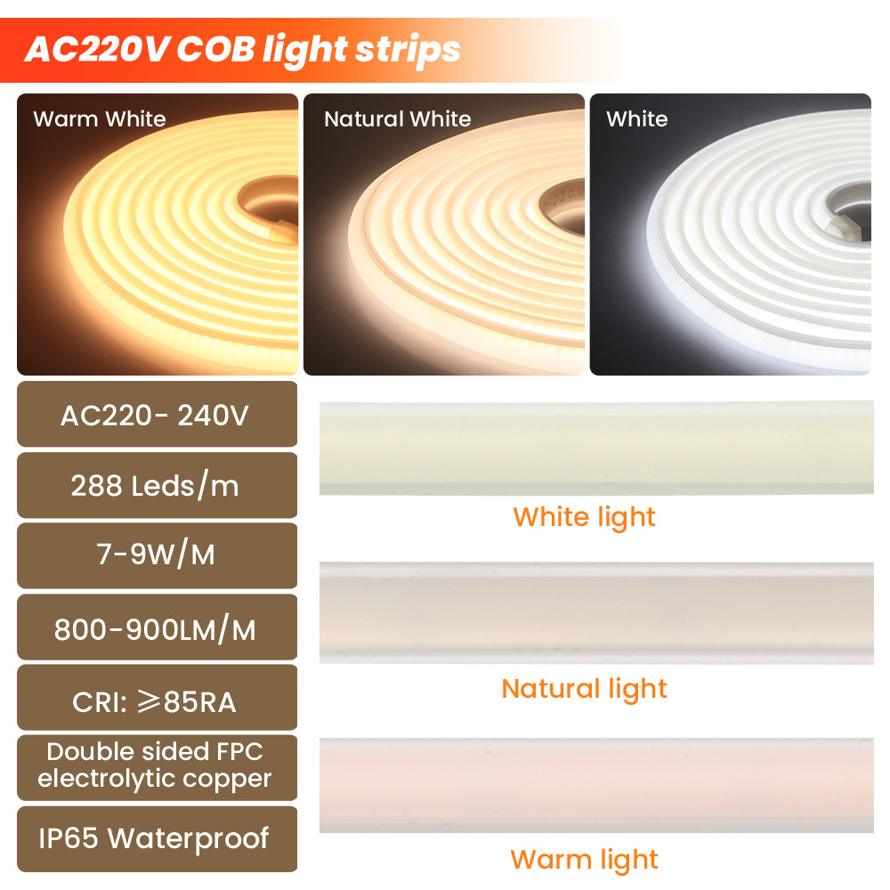 High Bright COB LED Strip Light 288LEDsm Waterproof IP65 Silicone Neon Strip For Kitchen Bedroom Ou 2