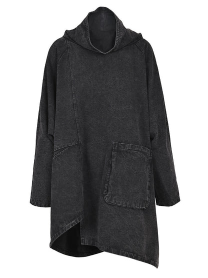 Plus Size Loose Fit Denim Sweatshirt For Women Black High Collar Long Sleeve Top For Big Size Fashi 3