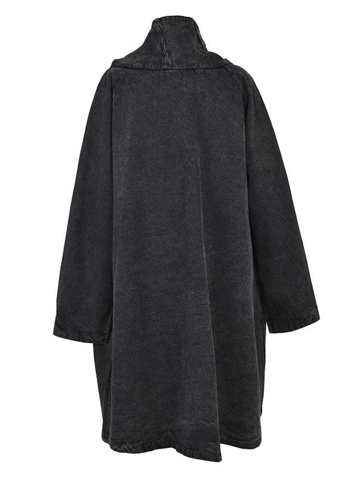 Plus Size Loose Fit Denim Sweatshirt For Women Black High Collar Long Sleeve Top For Big Size Fashi 4