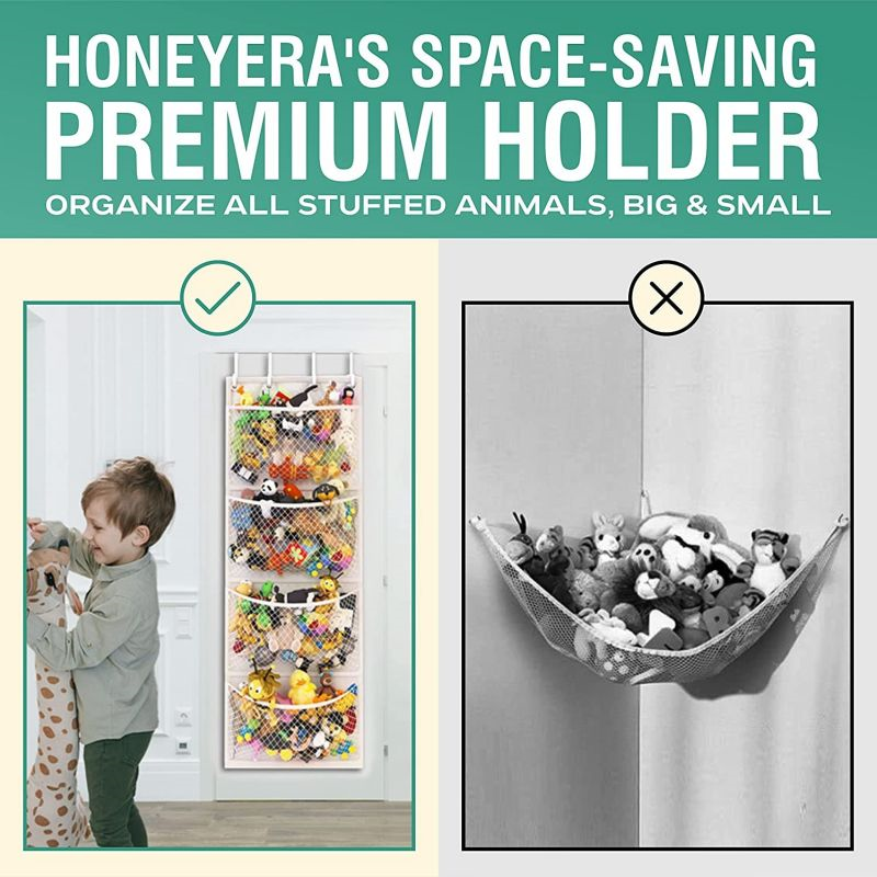 Stuffed Animal Storage Organizer Hanging Mesh Bag With 4 Metal Hooks 4 Large Pockets Baby Plush Toy 2