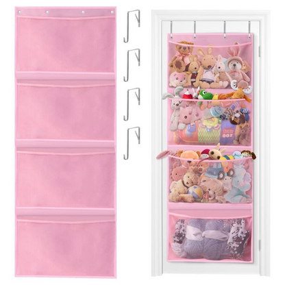 Stuffed Animal Storage Organizer Hanging Mesh Bag With 4 Metal Hooks 4 Large Pockets Baby Plush Toy 6