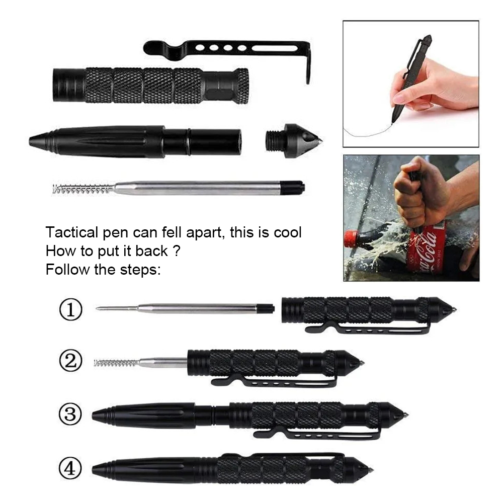 Self Defense Supplies Tactical Pen, Multifunctional Metal Glass Breaker, Emergency Survival Gear Anti Skid