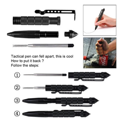 Self Defense Supplies Tactical Pen, Multifunctional Metal Glass Breaker, Emergency Survival Gear Anti Skid