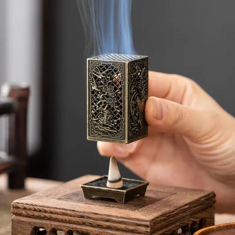 Elegant Alloy Incense Burner – Vertical Square Design for Aromatherapy & Home Decor