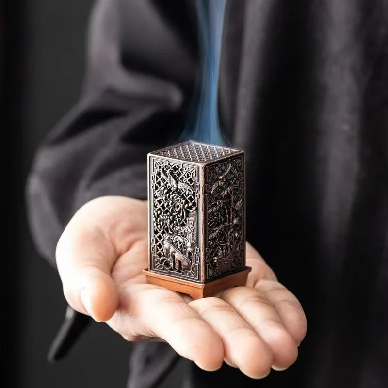Elegant Alloy Incense Burner  Vertical Square Design For Aromatherapy  Home Decor 1