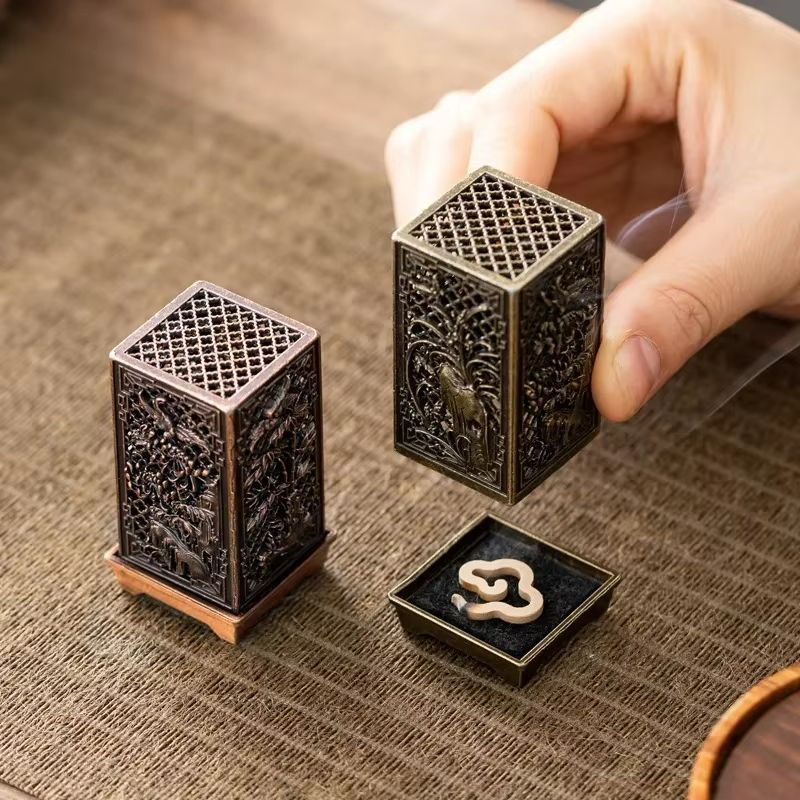 Elegant Alloy Incense Burner  Vertical Square Design For Aromatherapy  Home Decor 2