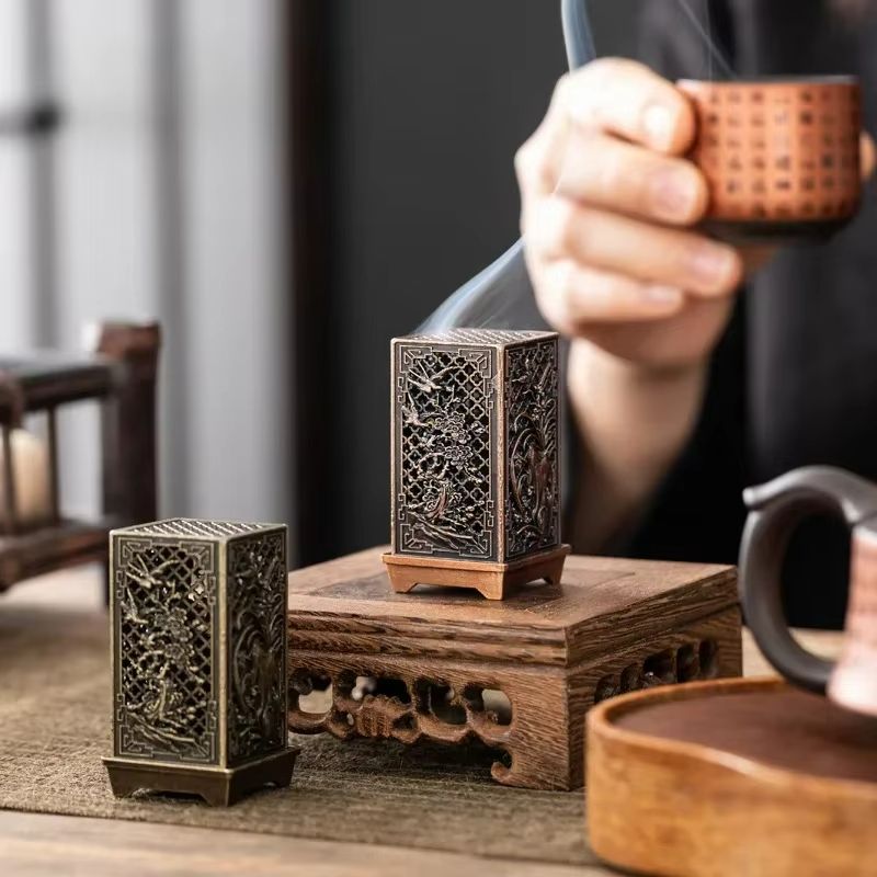 Elegant Alloy Incense Burner  Vertical Square Design For Aromatherapy  Home Decor 3