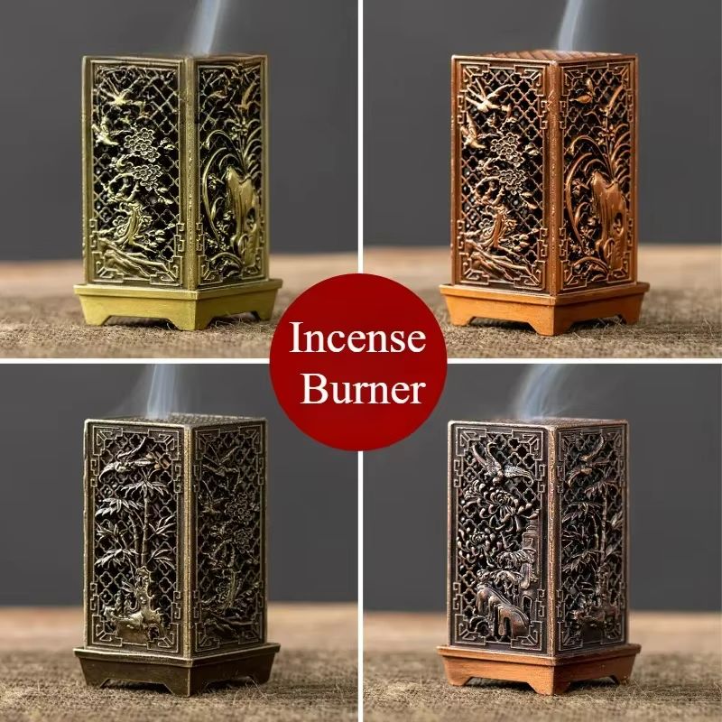 Elegant Alloy Incense Burner  Vertical Square Design For Aromatherapy  Home Decor 4