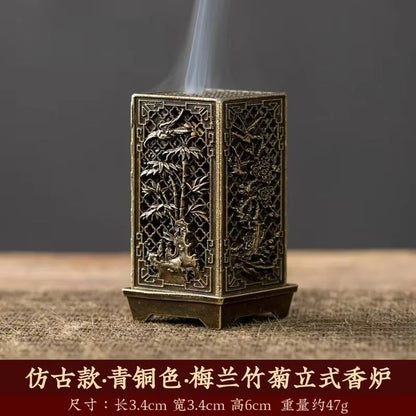 Elegant Alloy Incense Burner  Vertical Square Design For Aromatherapy  Home Decor 6