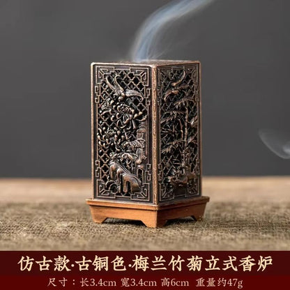Elegant Alloy Incense Burner  Vertical Square Design For Aromatherapy  Home Decor 7