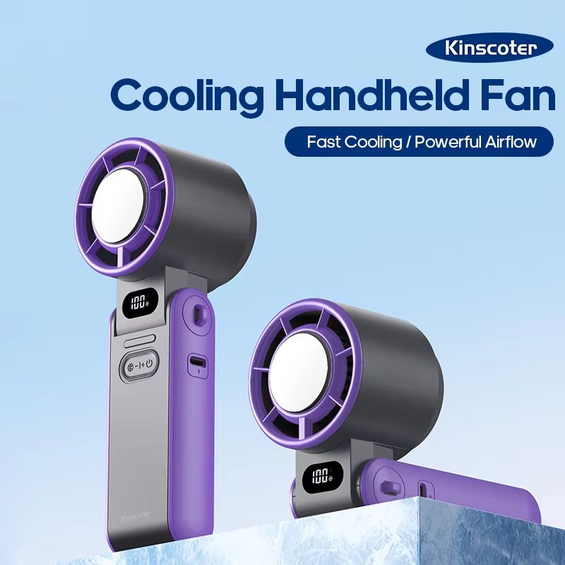 KINSCOTER Portable Turbo Fan – 3600mAh Rechargeable Handheld Cooling Fan with 100 Speed Settings & Foldable Design