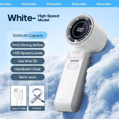KINSCOTER Portable Turbo Fan  3600mAh Rechargeable Handheld Cooling Fan With 100 Speed Settings  Fo 9